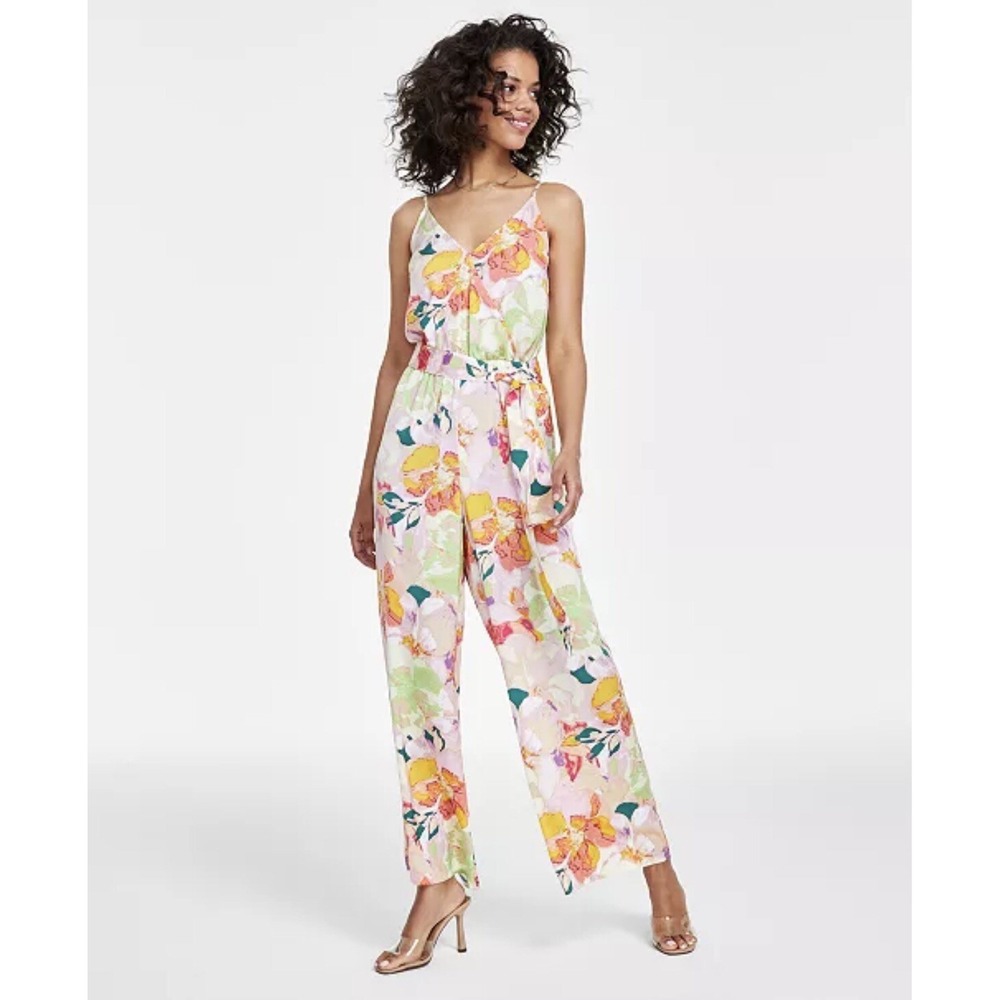 Bar III Women's Spring Floral Sleeveless Self-Tie Jumpsuit Sz XS Wedding Guest